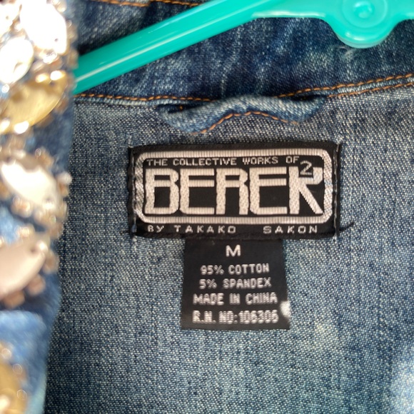 Berek by Takako Sakon Denim Jean Jacket Size M Bedazzled Beads Sequins Pre-owned - Picture 7 of 13